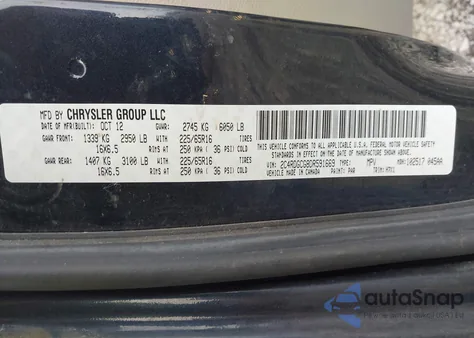 2013 Dodge Grand Caravan Sxt из США, поврежденный, VIN 2C4RDGCG8DR591669